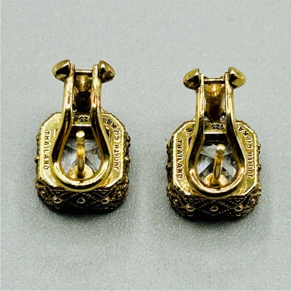 JUDITH RIPKA Square CZ  7mm pierced earrings Sterling (but look gold) Omega back - Picture 5 of 7